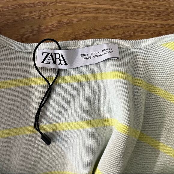 Zara striped cropped sweater light green & yellow - large - Picture 8 of 10